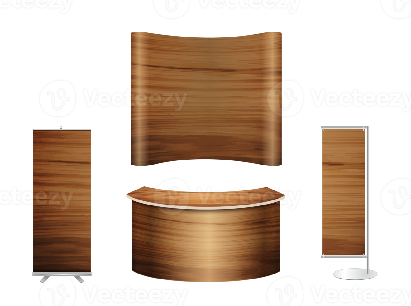 Trade show booth exhibition stand design mock up. Front view with wood texture background png