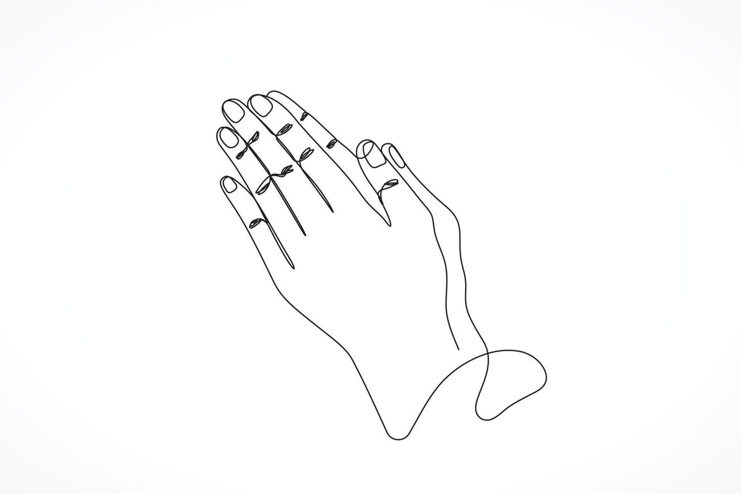 mano de oración de dibujo de línea continua vector