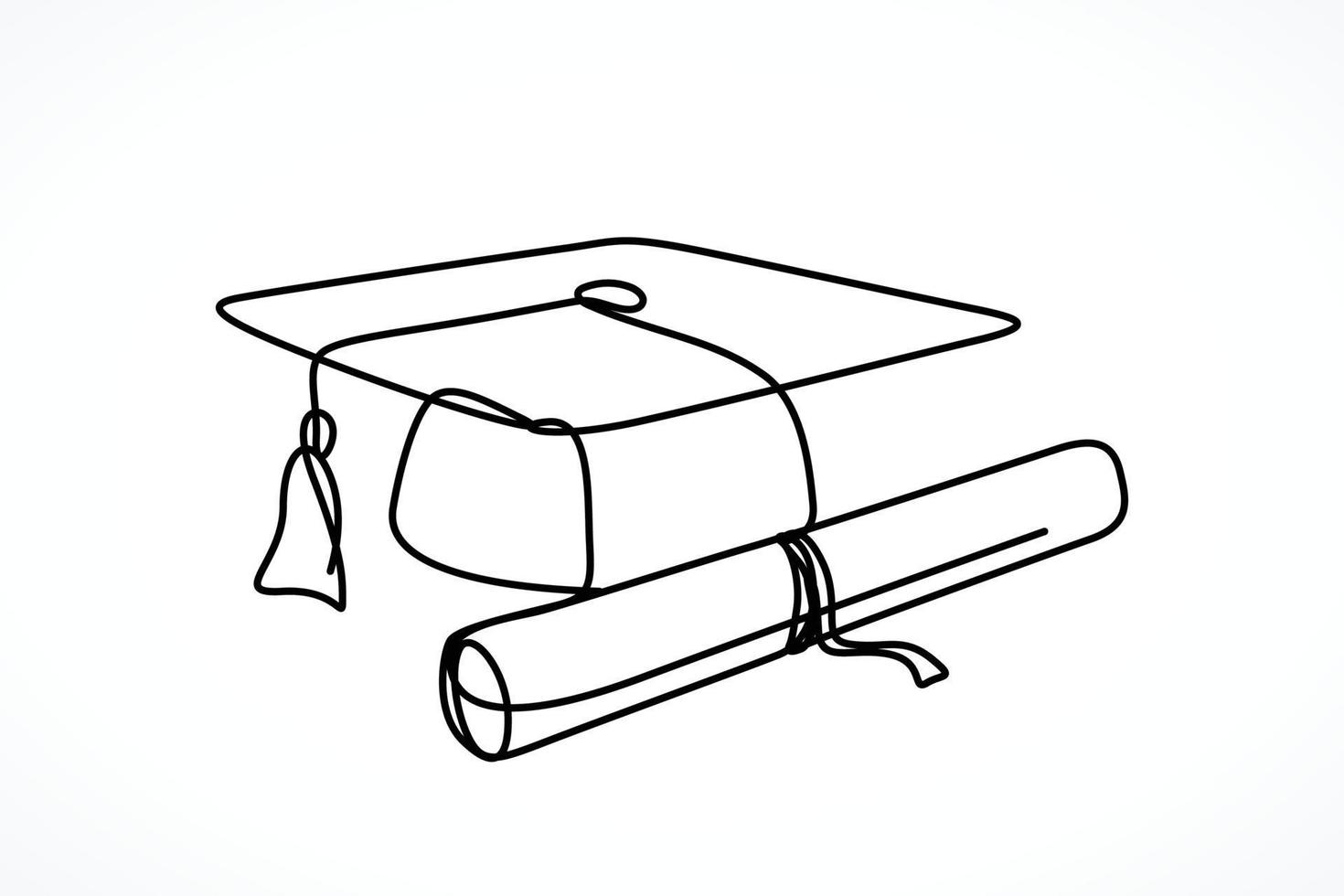 One line drawing of graduation cap vector