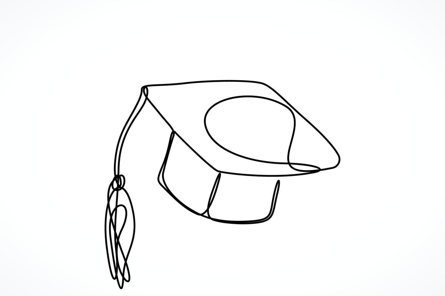 dibujo de una sola línea del sombrero de graduación vector