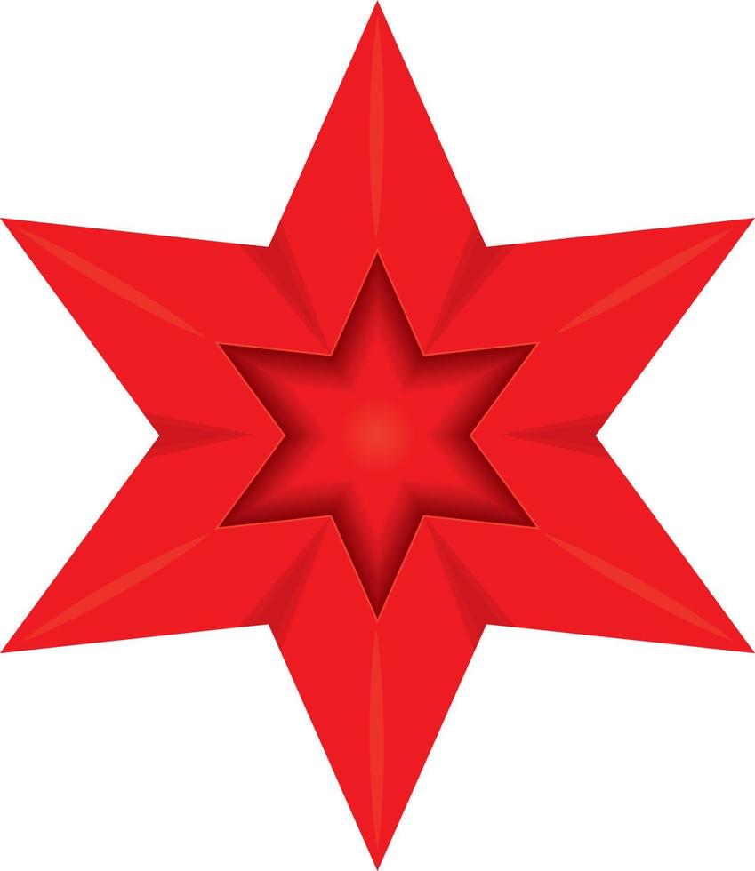 Six rays red volumed star vector illustration