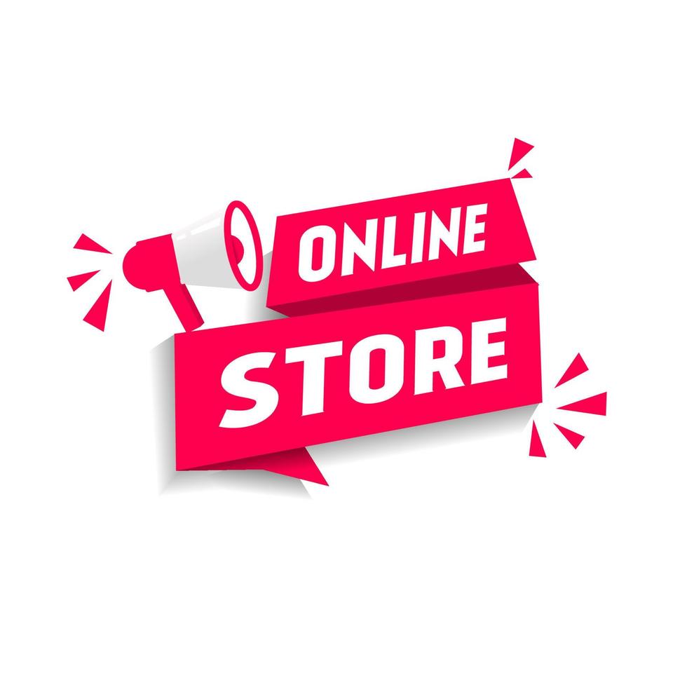 Online store text on ribbon banner design. Vector template icon.