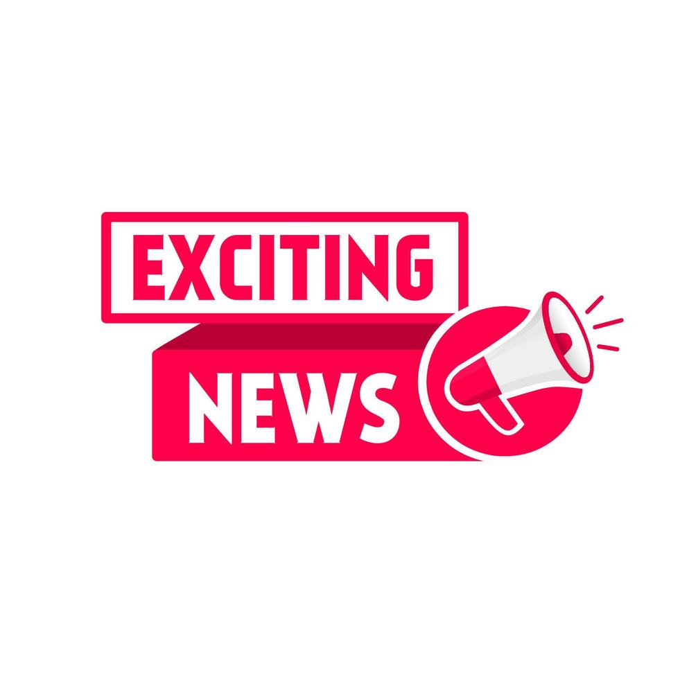 Megaphone with exciting news banner. Flat vector icon design.