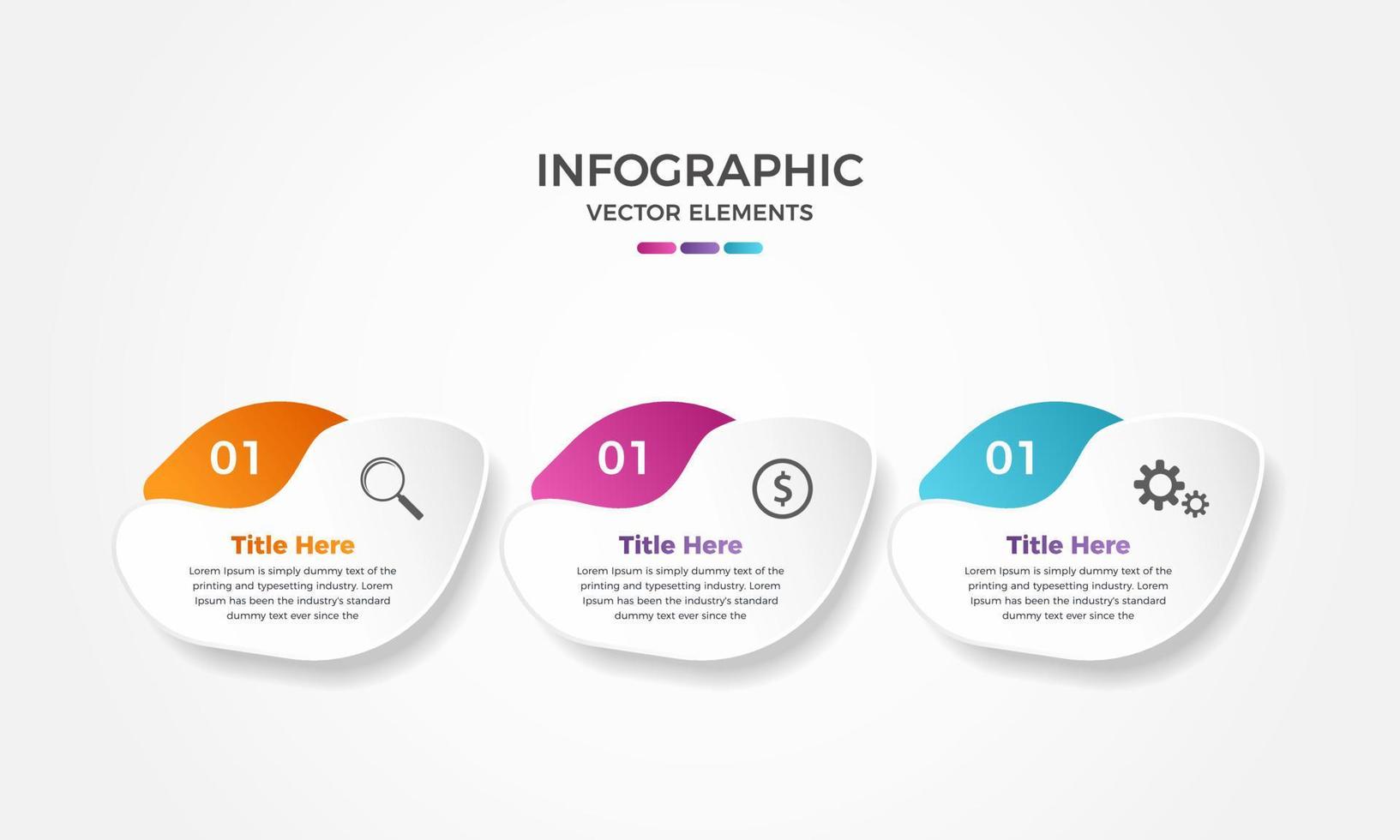 diseño de plantilla de presentación infográfica empresarial moderna de tres pasos, elementos infográficos creativos de 3 pasos vector