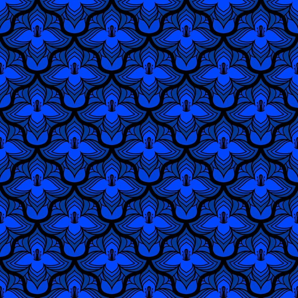 Fondo de estilo art nouveau de vector transparente negro con flores azules