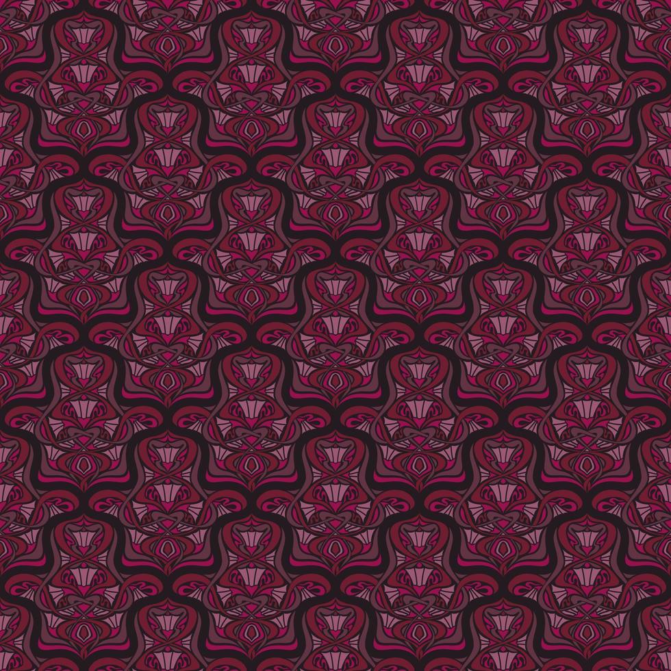 BLACK SEAMLESS VECTOR ART NOUVEAU BACKGROUND WITH CRIMSON FLOWER ARRANGEMENT