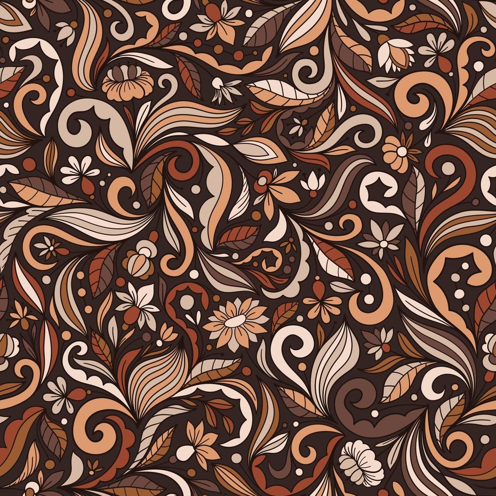 BROWN SEAMLESS VECTOR BACKGROUND WITH COMPLEX MULTICOLORED FLORAL ORNAMENT
