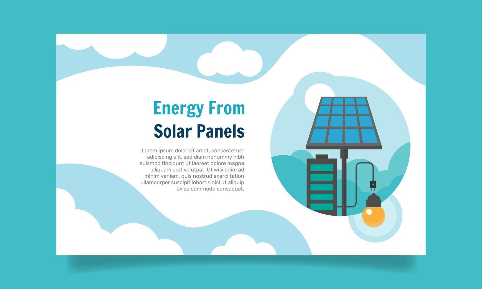 Vector illustration of landing page of alternative energy with solar panel electric distribution technology for battery charging.