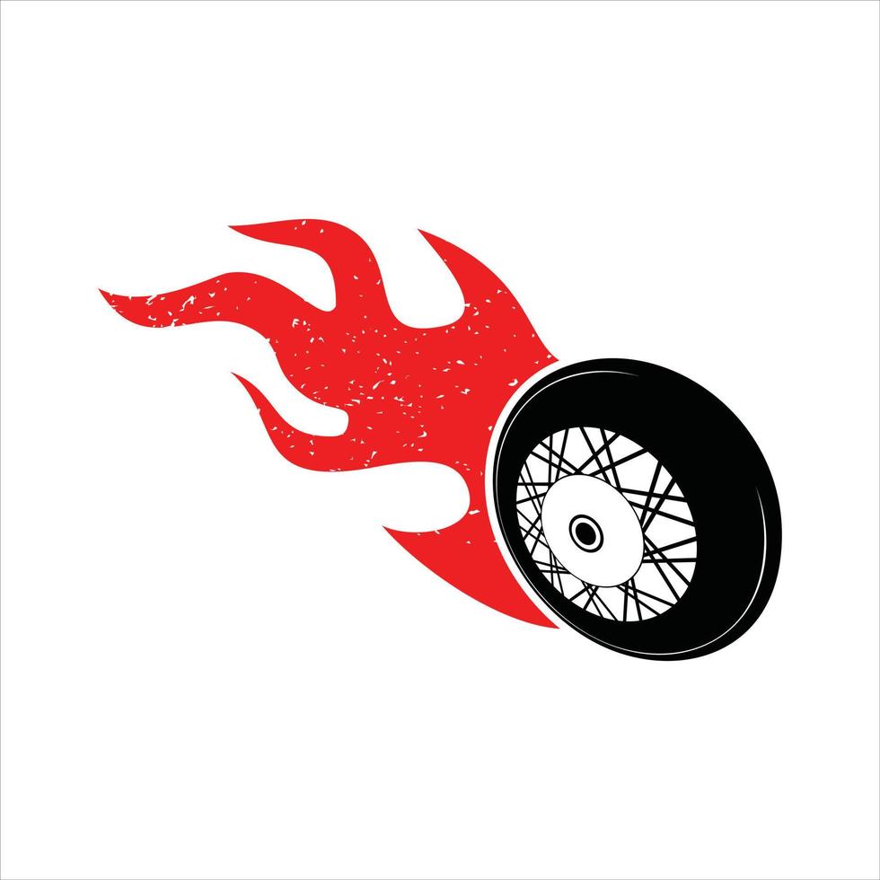 vector de fuego de logotipo de neumáticos de rueda ardiente, elemento gráfico de velocidad de carrera