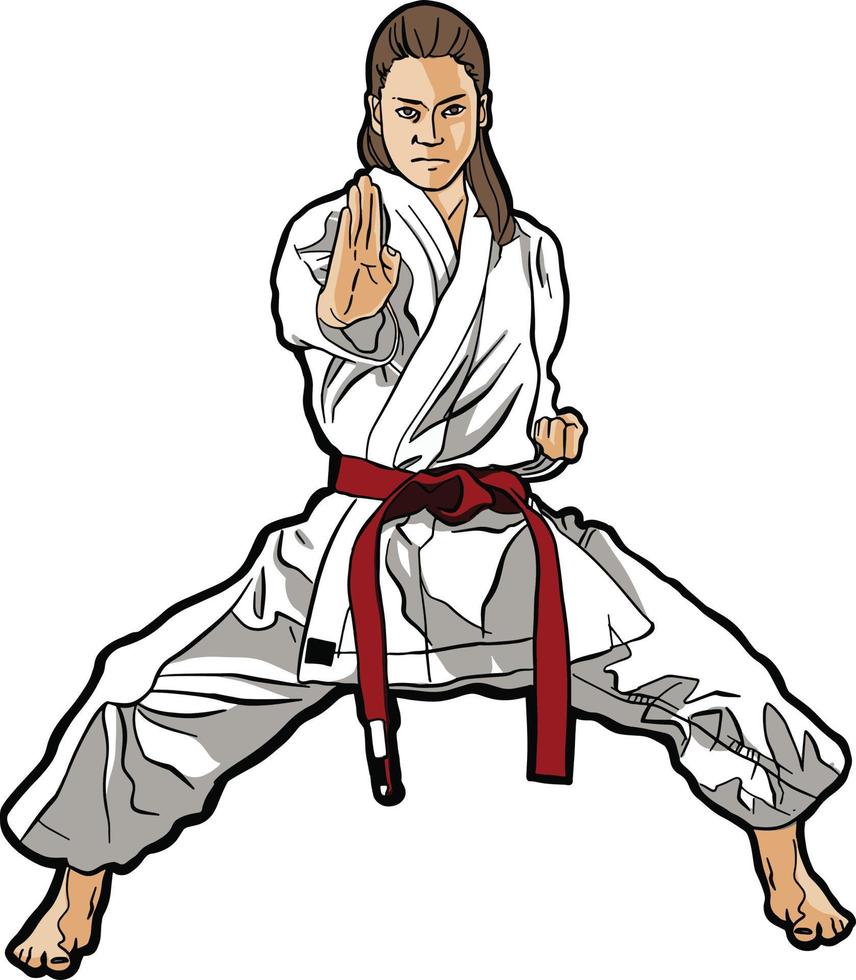 Taekwondo girl sport action pose vector