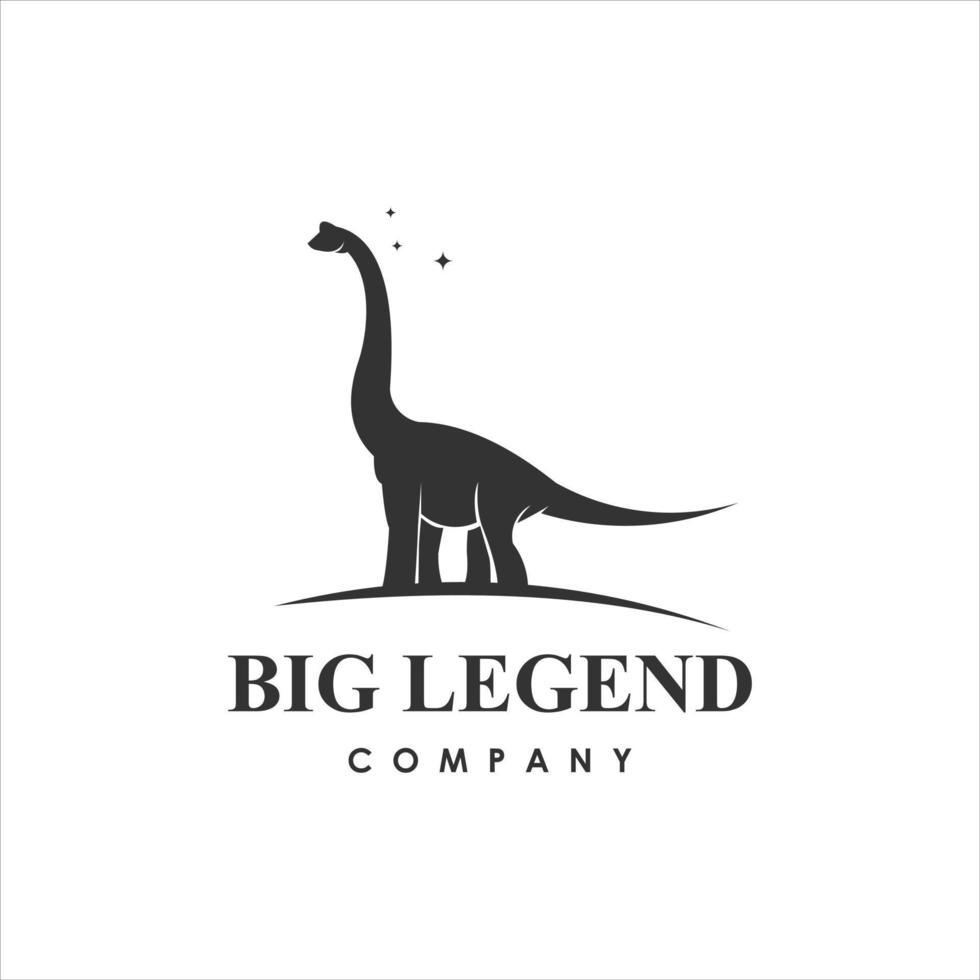 Simple Black Silhouette Dinosaur Logo Design Brachiosaurus Vector