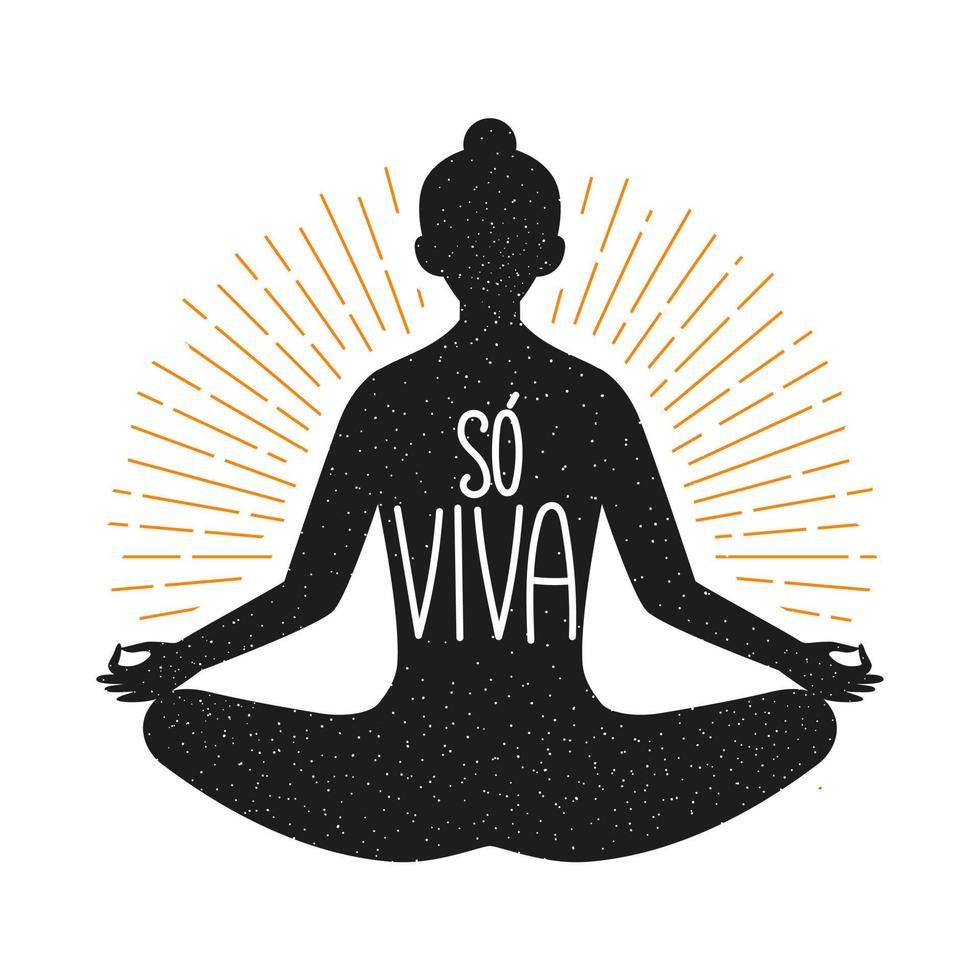 Seated woman with phrase in Brazilian Portuguese. Translation - Just live. vector