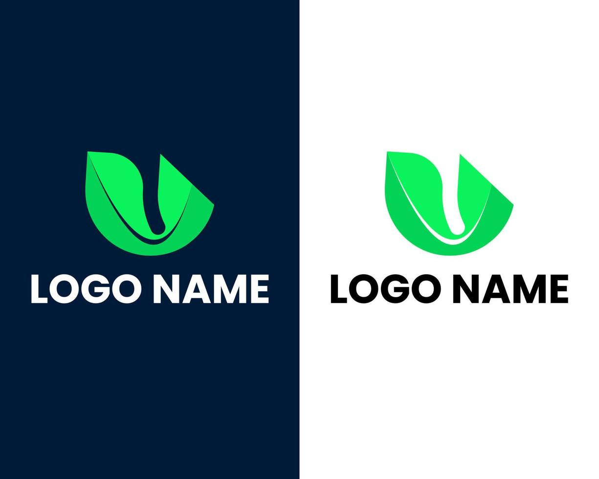 Green eco letters u logo with leaves. Initial u Logo design vector