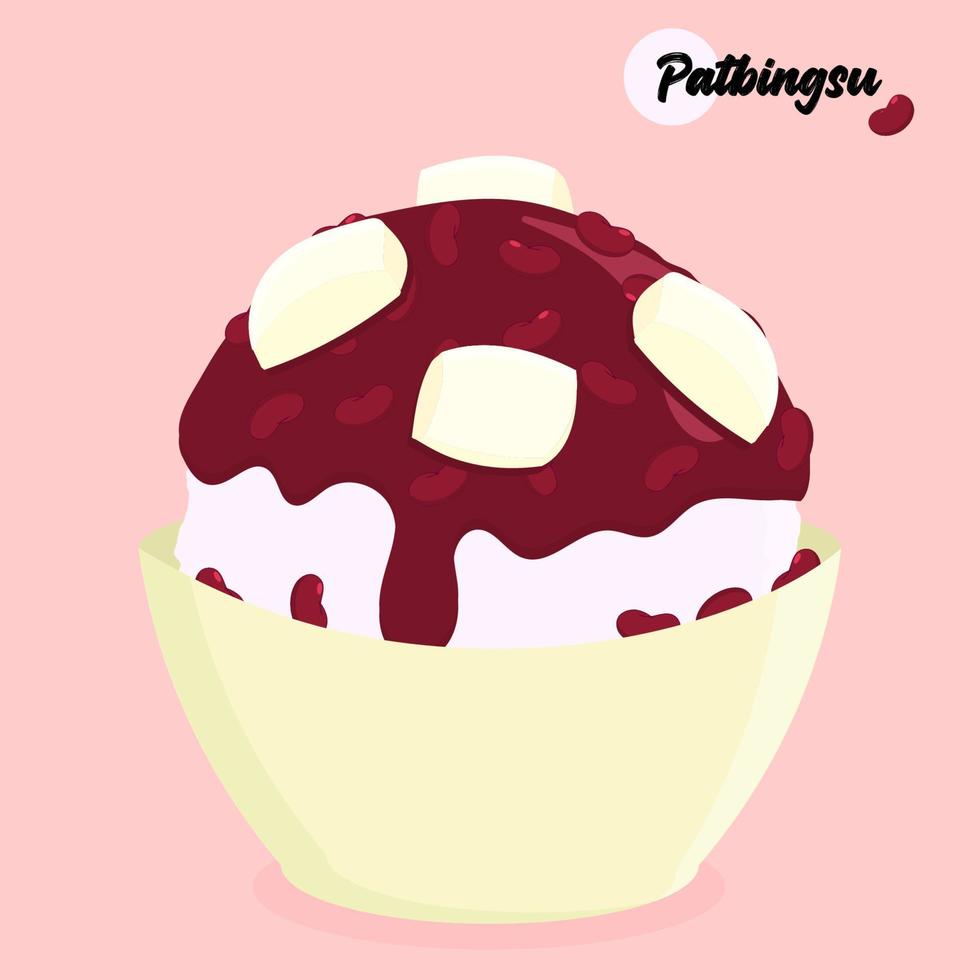 Flat design illustration of bingsu. Korean shaved ice with sweet red beans. Asian dessert food vector