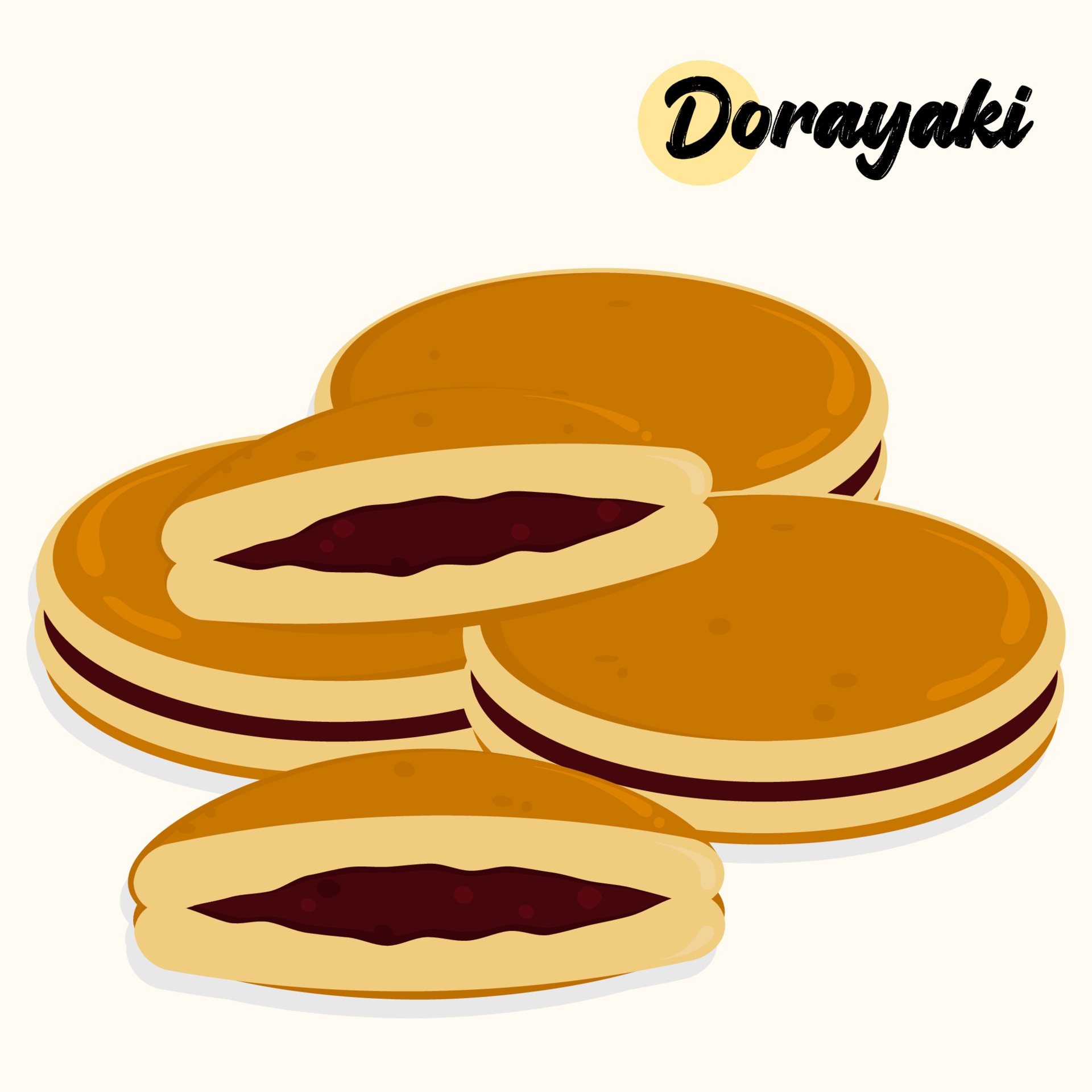 Flat design illustration of dorayaki or Japanese pancake with red bean  filling. Isolated Asian traditional food on white background 16624136  Vector Art at Vecteezy