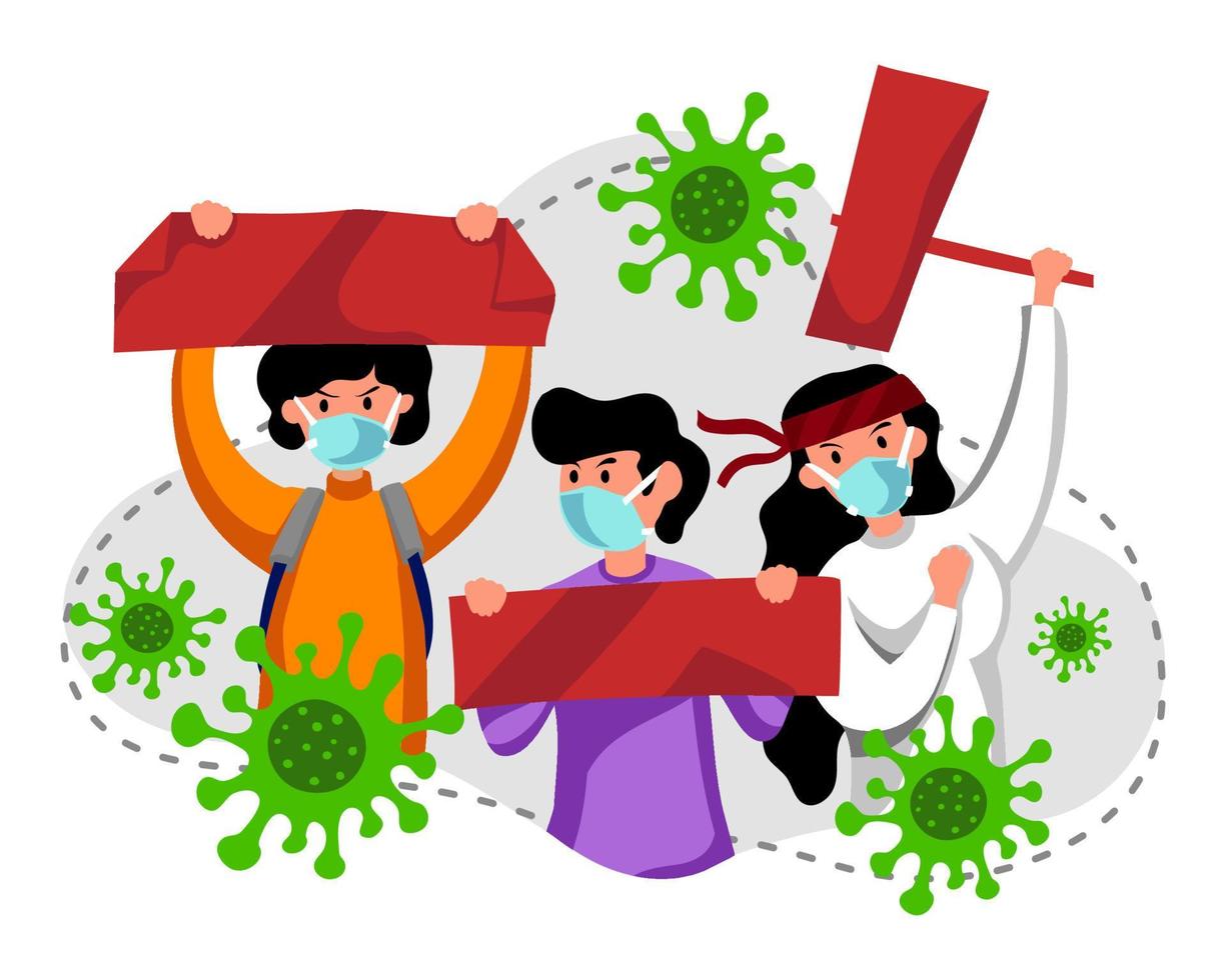 Flat design people holding banners  china protest illustration. Corona virus illustration vector