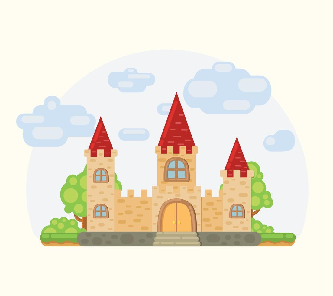 castillo de dibujos animados en estilo plano vector