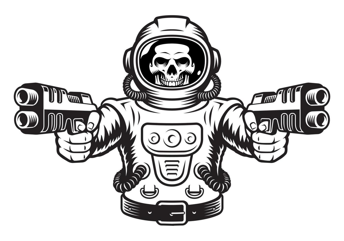 Skeleton astronaut with guns vector