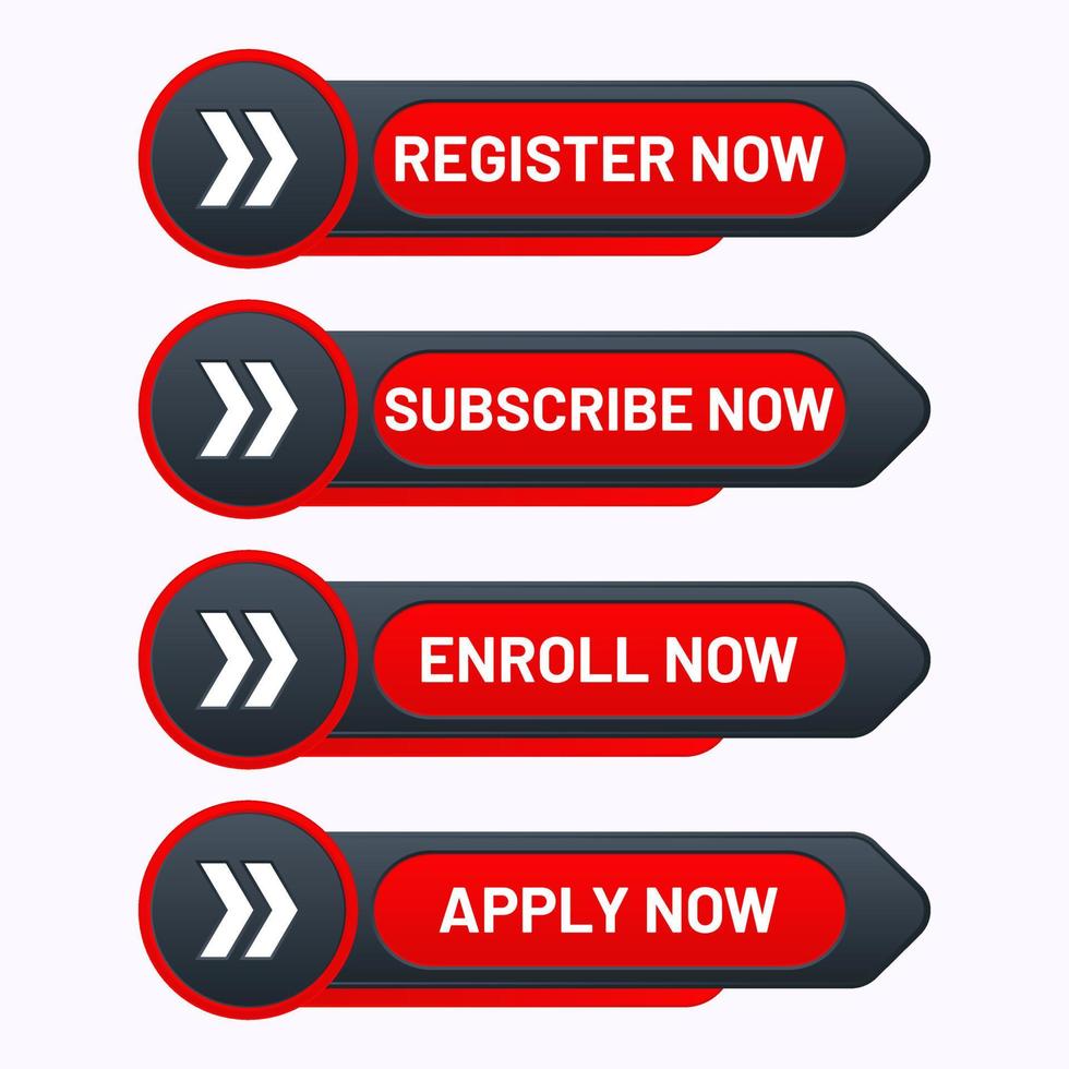 register enroll subscribe and apply now button design set vector