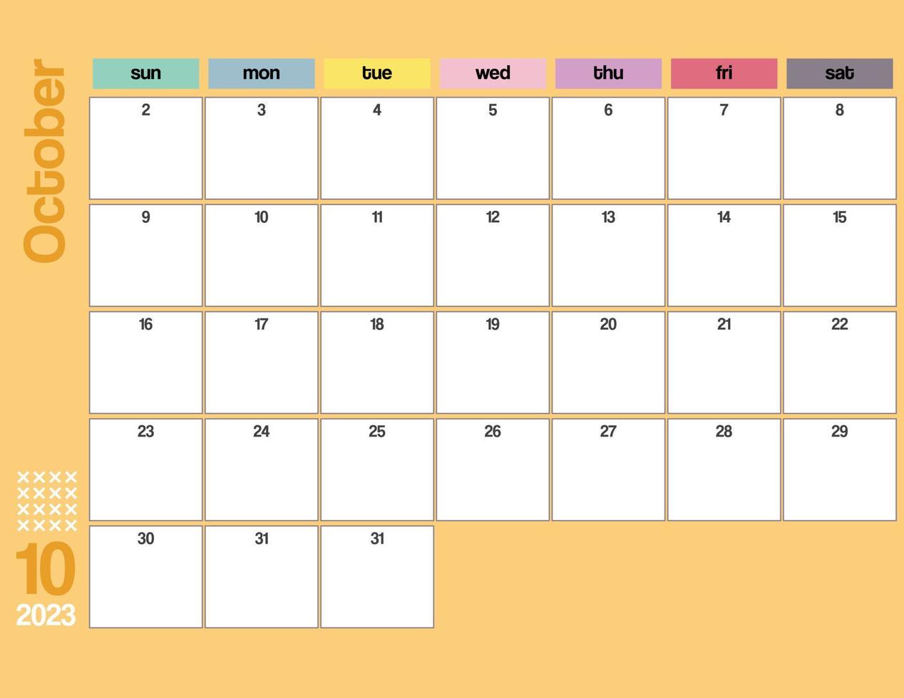 october 2023 colorful monthly printable planner vector