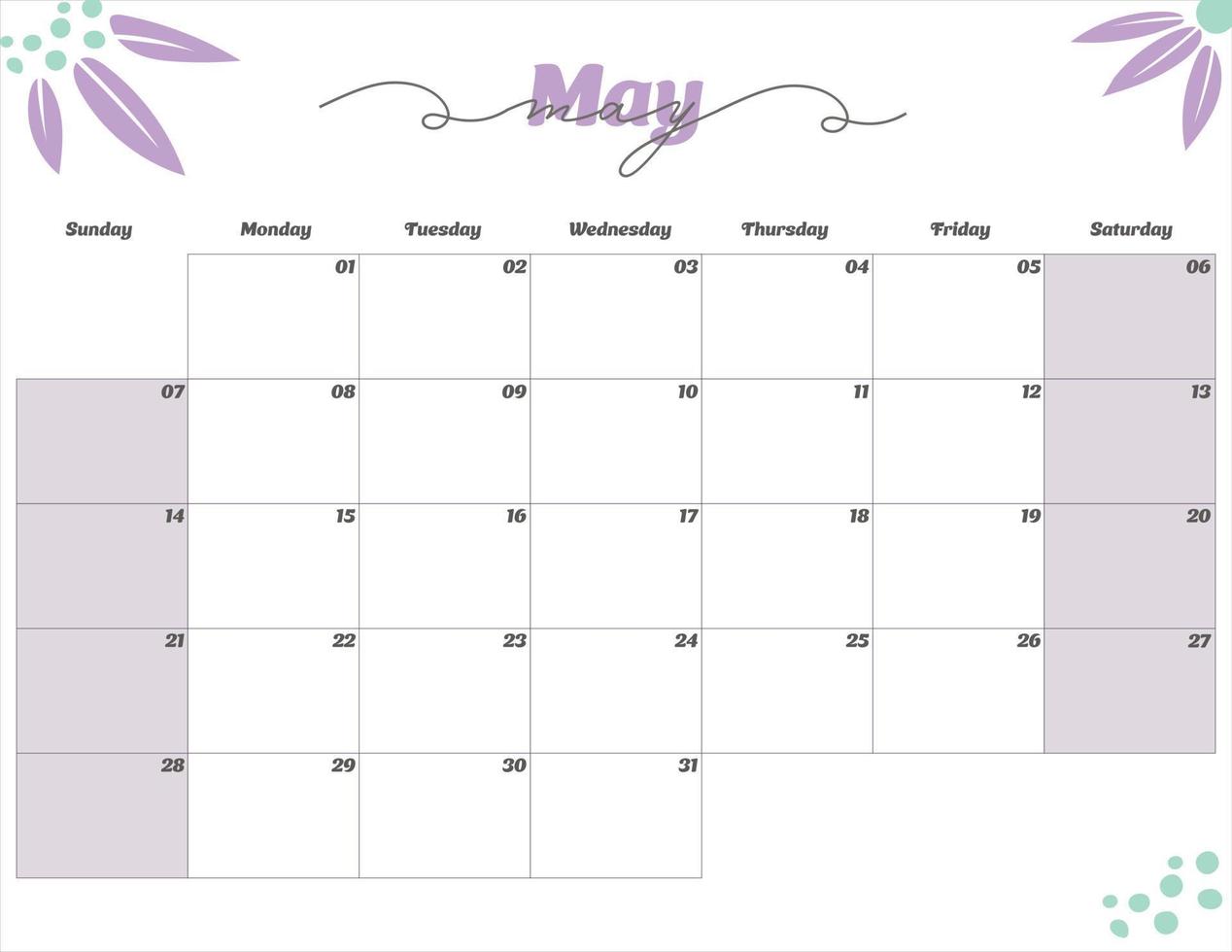 may 2023 cute monthly planner calendar vector