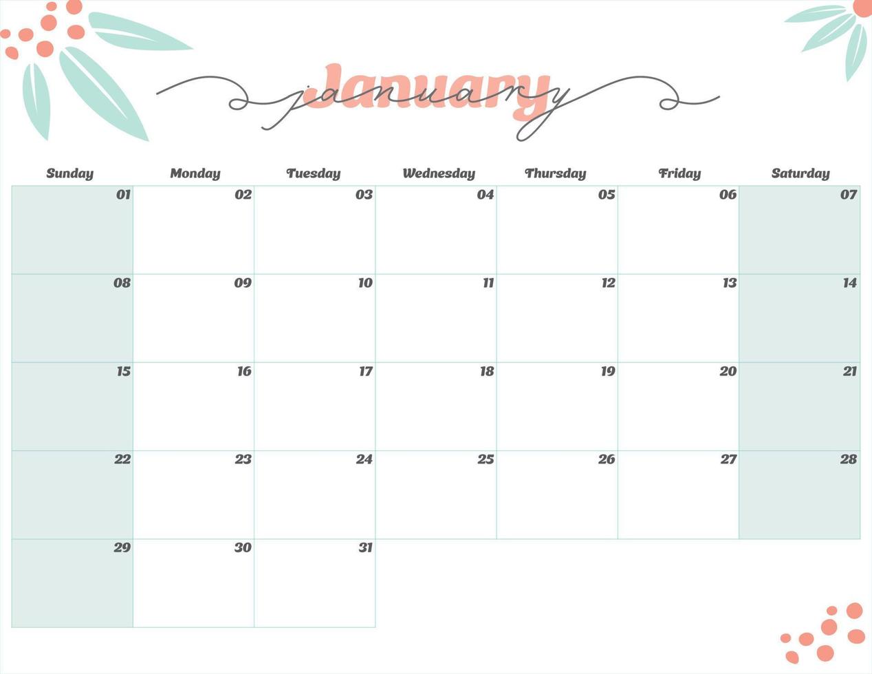 january 2023 cute monthly planner calendar vector
