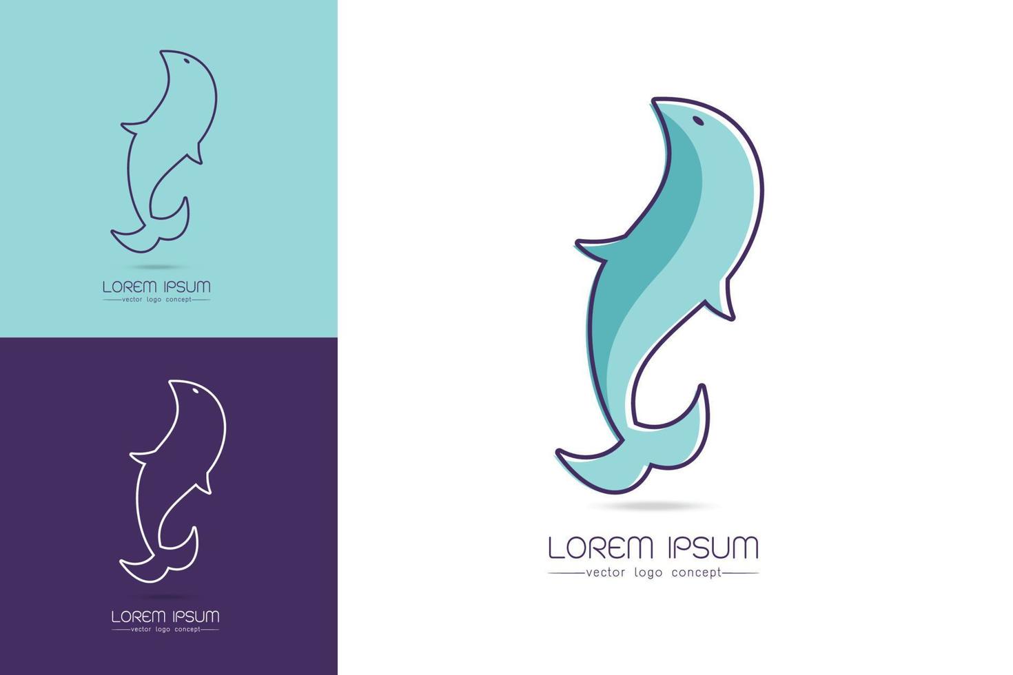Ilustración de vector de arte de línea de logotipo abstracto de pescado azul y blanco