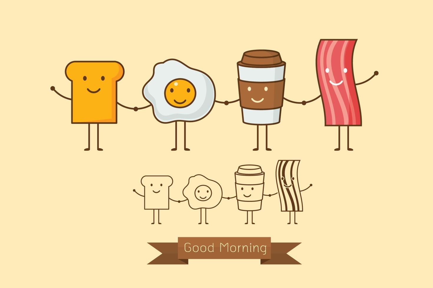 A coffee, eggs,ham and toast Vector illustration.