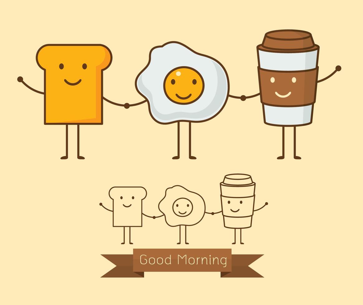 una ilustración vectorial de café, huevos y tostadas. vector