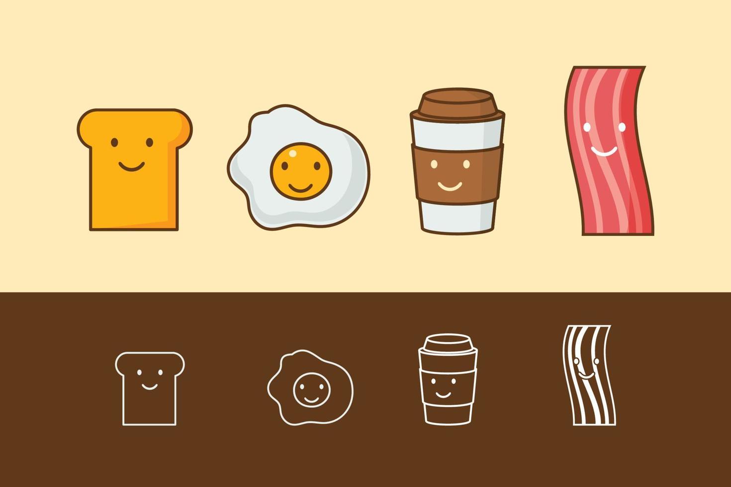 una ilustración vectorial de café, huevos, jamón y tostadas. vector
