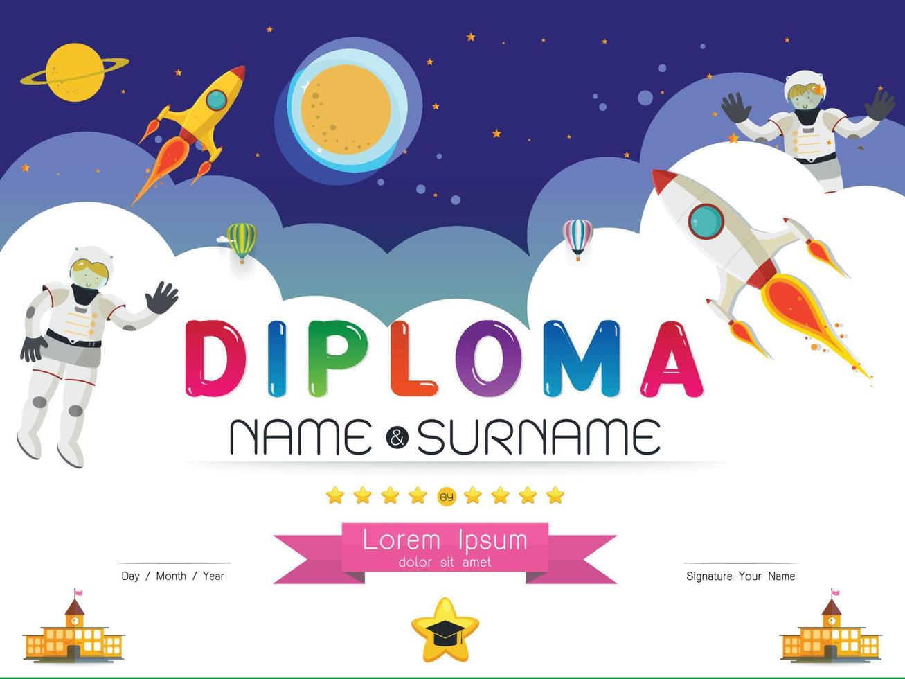 Cartoon space diploma design vector