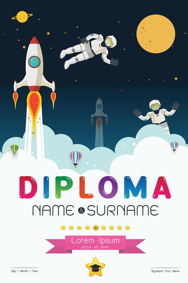 diseño de diploma de espacio de dibujos animados vector