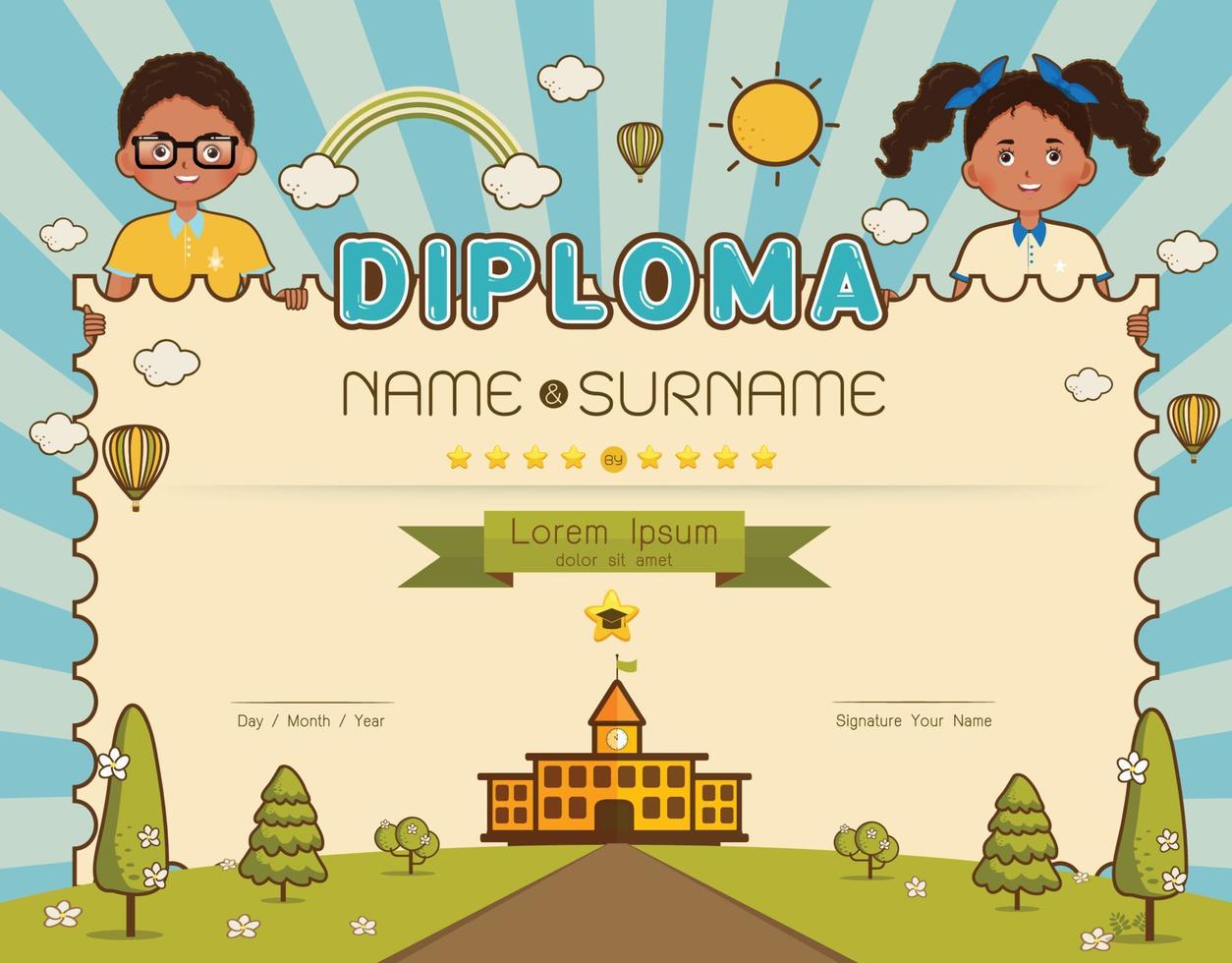 certificado niños diploma ilustración vectorial. vector