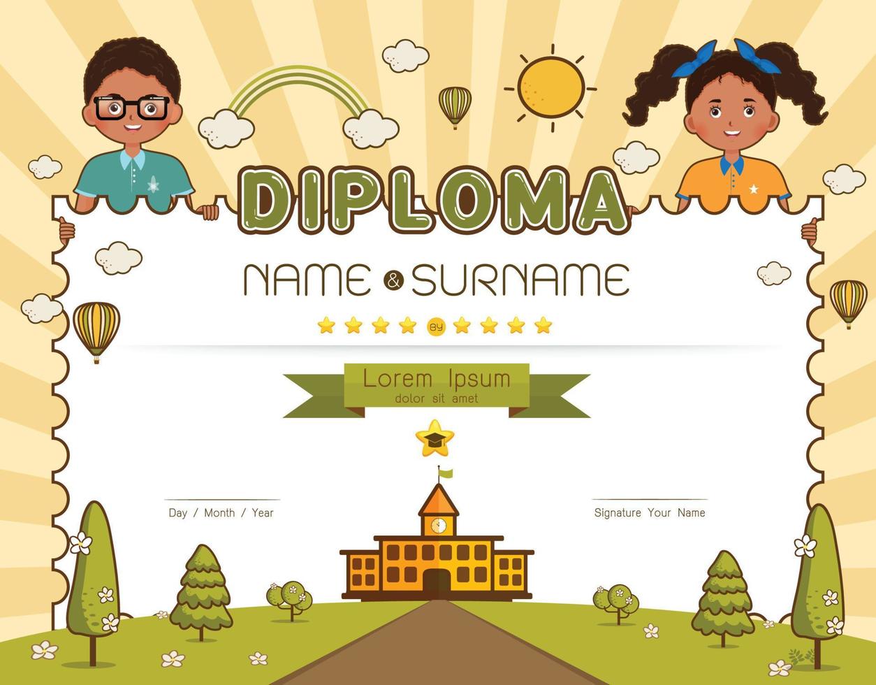 Certificate kids diploma Vector illustration.