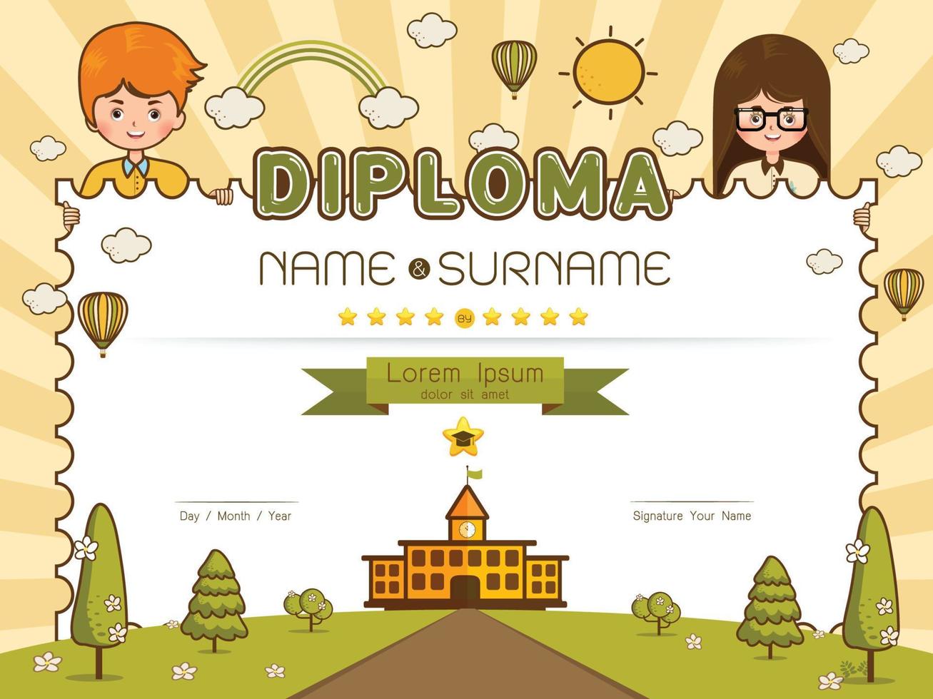 Certificate kids diploma vector