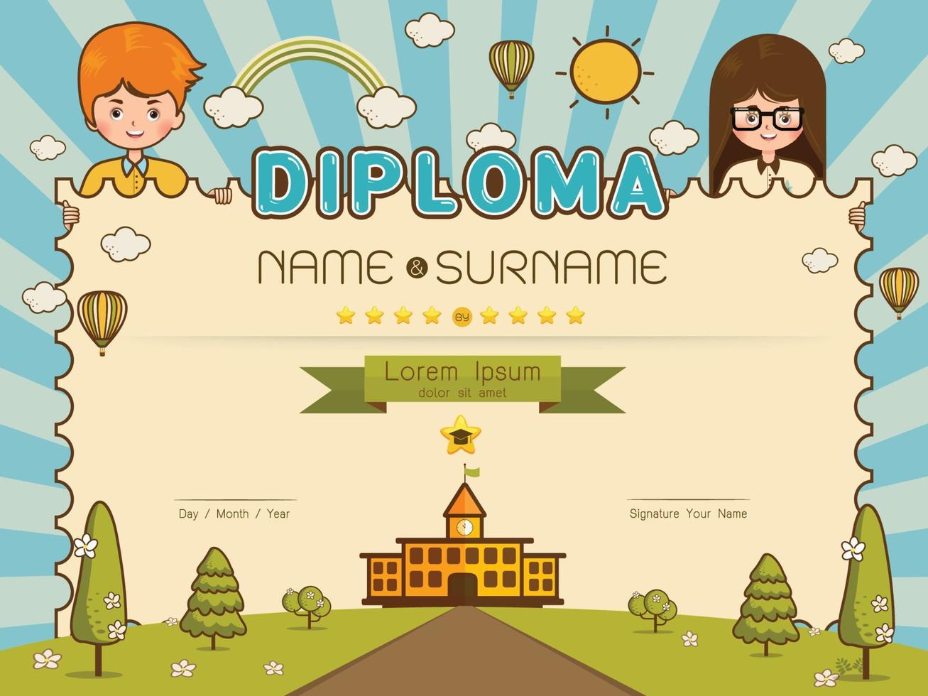 Certificate kids diploma vector