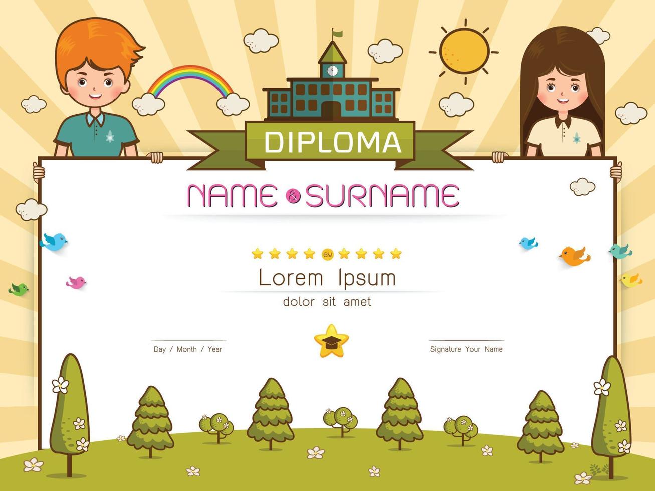 Certificate kids diploma vector