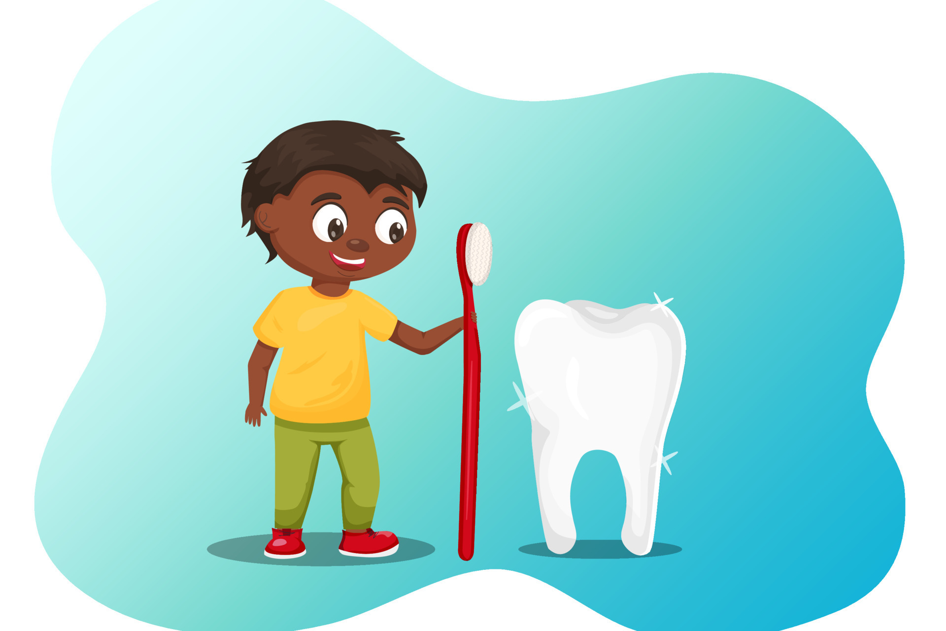 National Children s Dental Health Month vector banner. Cartoon logo