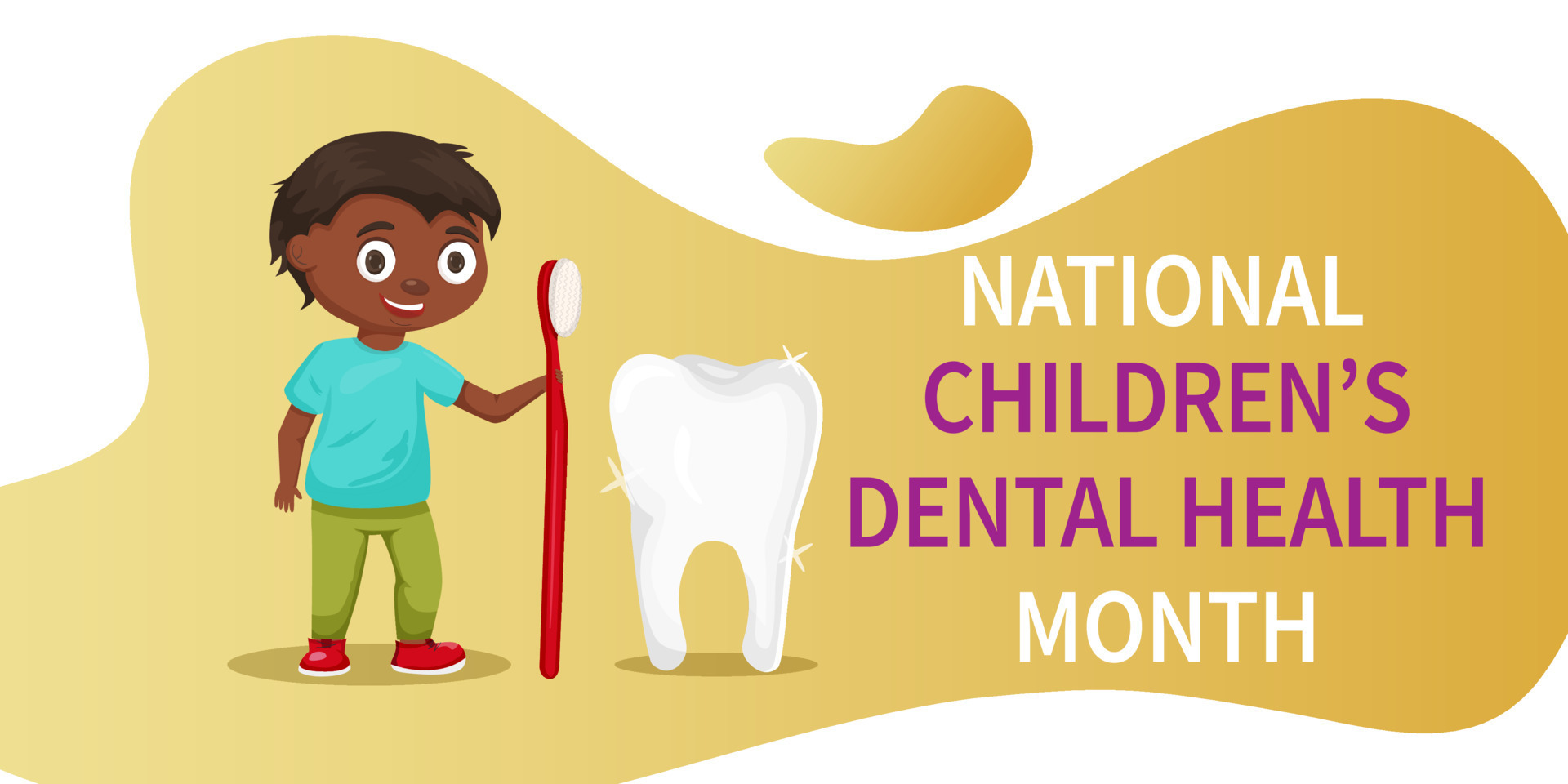 National Children s Dental Health Month vector banner. A black boy with