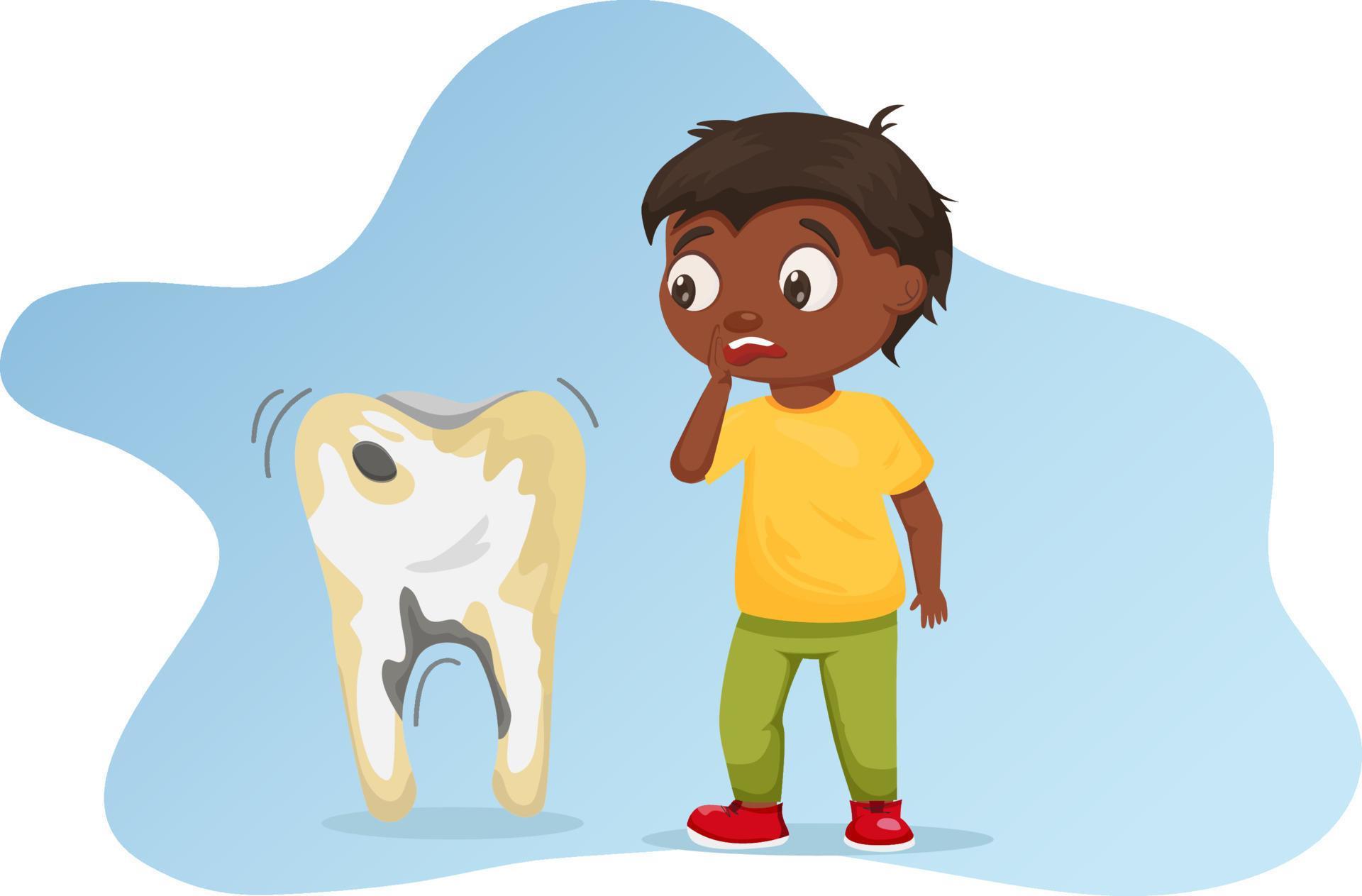 National Children s Dental Health Month vector banner. A black boy with