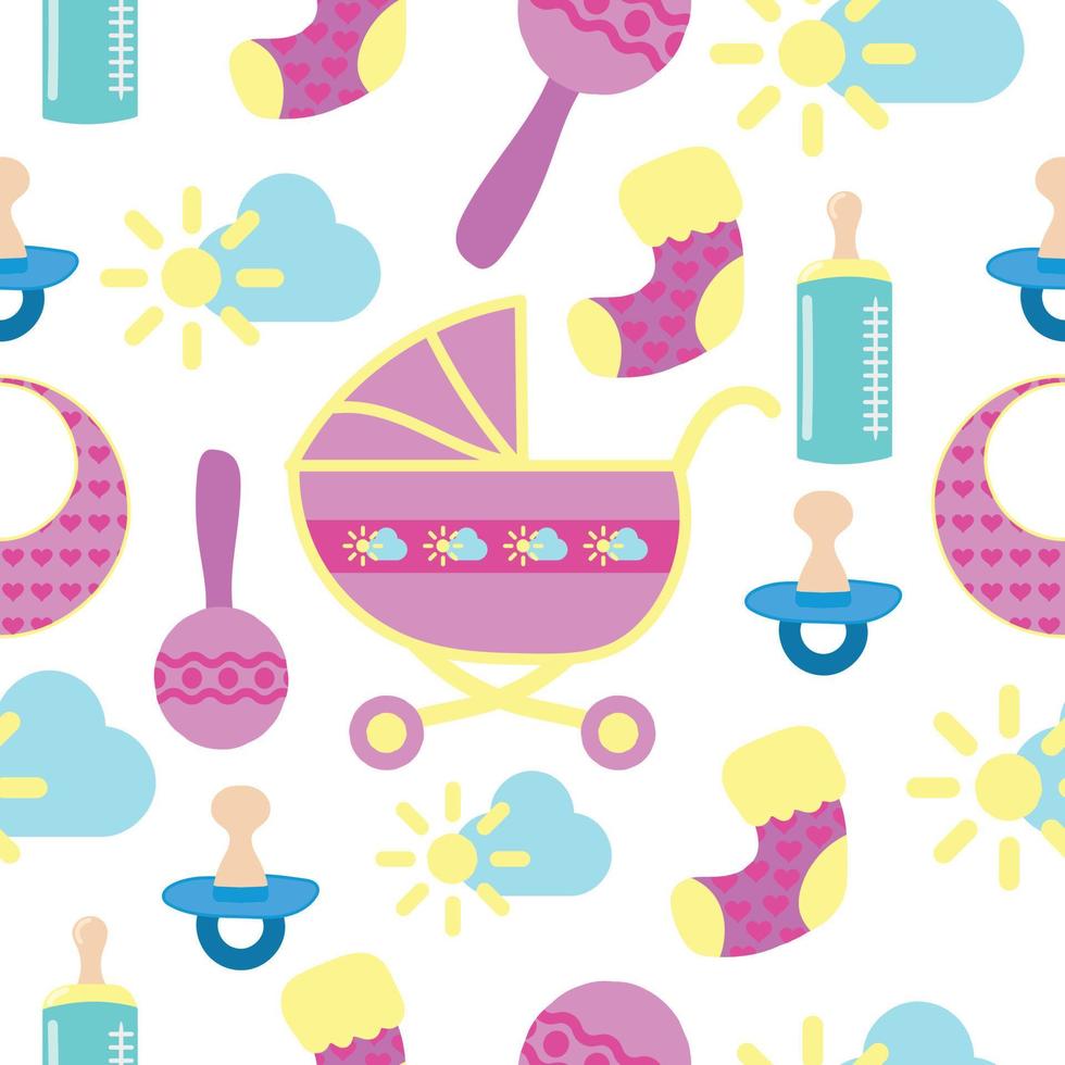 Baby Items Hand Drawn Cartoon Background Pattern vector