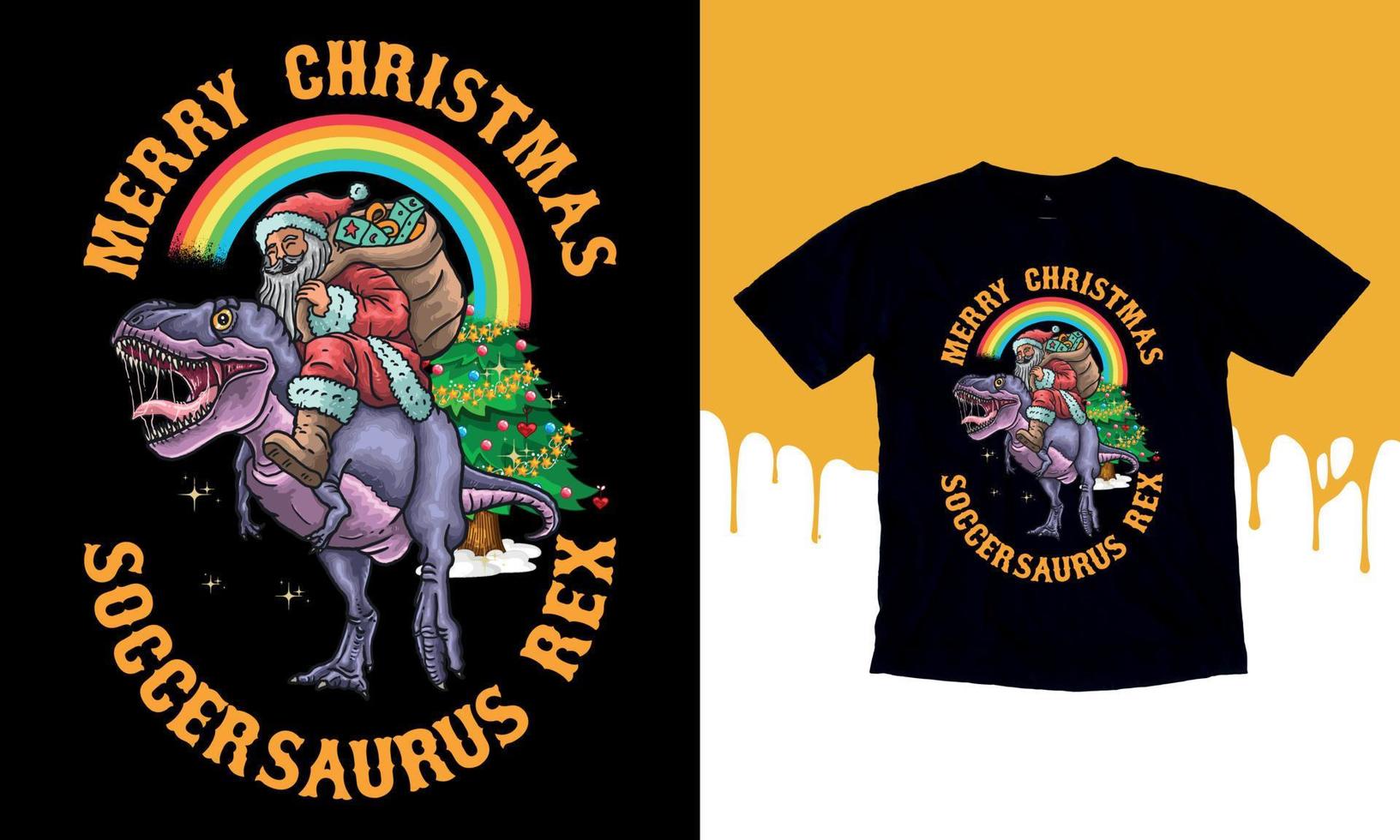 Merry Christmas Soccer Saurus Rex t-shirt slogan and apparel design, typography, print, vector illustration, December 25, Wavy, Retro, T shirt.