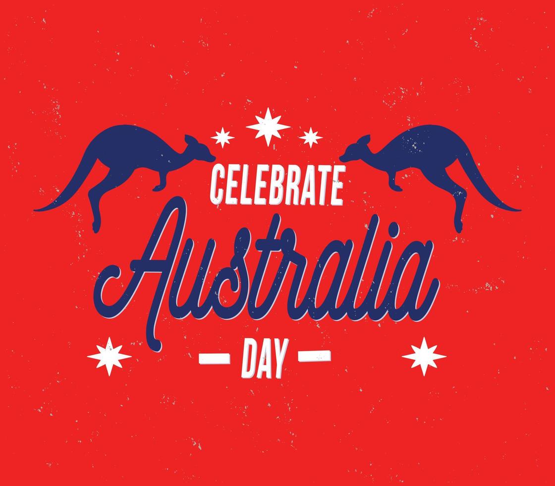 feliz día de australia letras. mapa de australia con bandera en un fondo azul. ilustración vectorial vector
