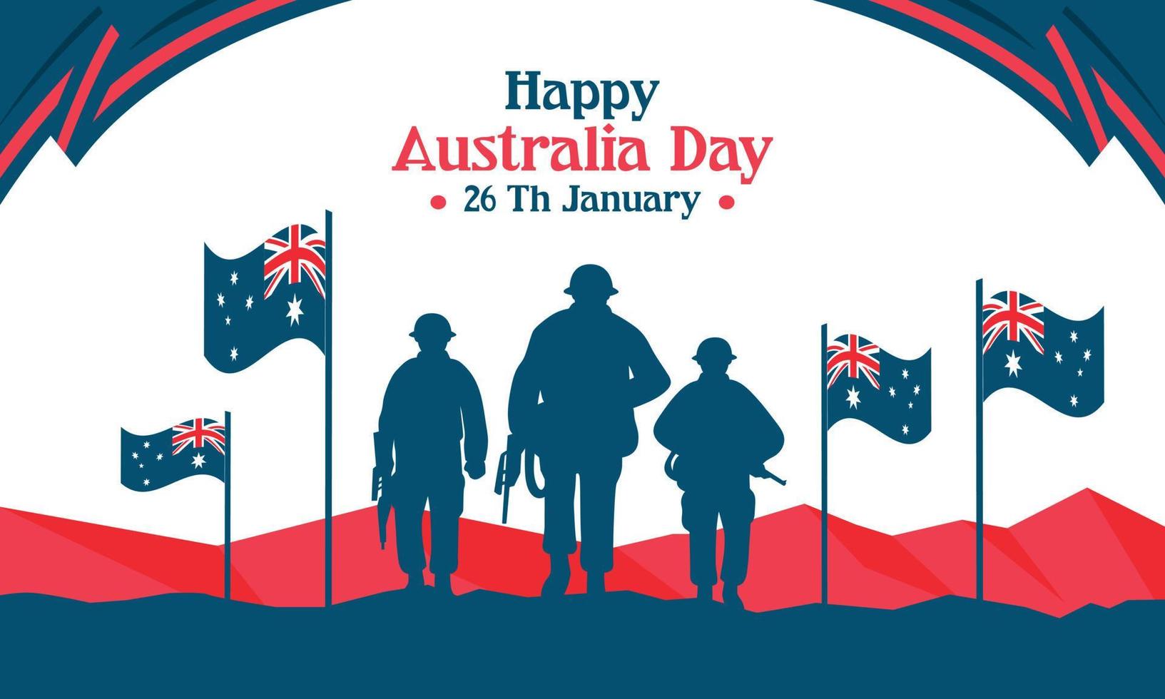 Happy Australia day lettering. Map of Australia with flag on a blue background. Vector illustration