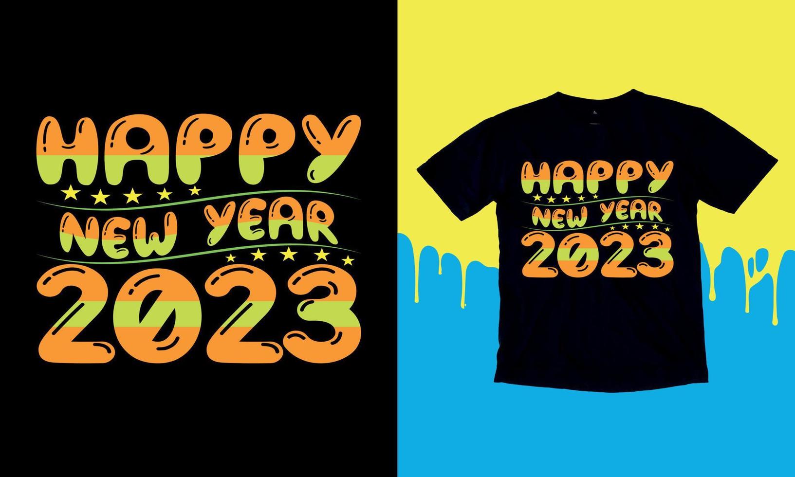 feliz nueva bienvenida 2023, tipografía, plantilla de diseño vectorial. Diseño de camiseta único y llamativo. vector