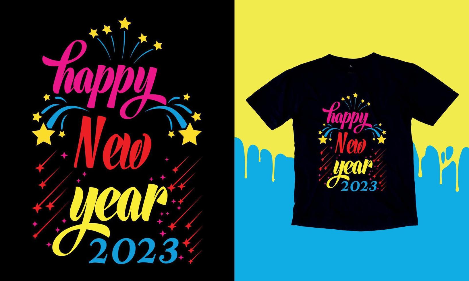 feliz nueva bienvenida 2023, tipografía, plantilla de diseño vectorial. Diseño de camiseta único y llamativo. vector