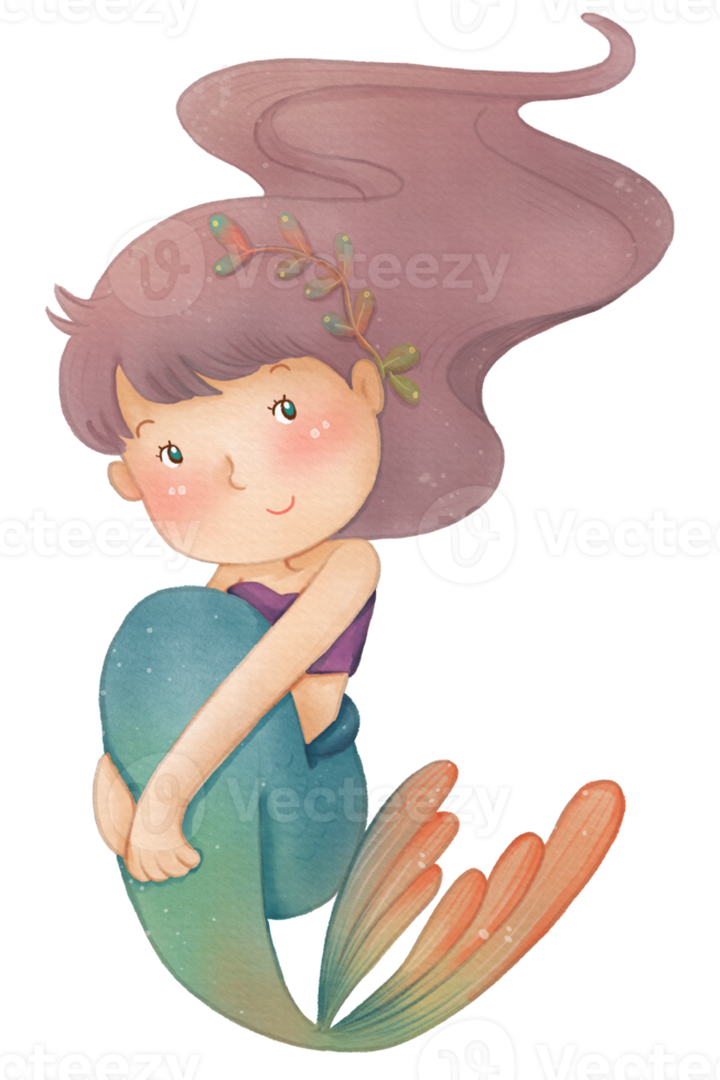 waterverf schattig meermin clip art, PNG