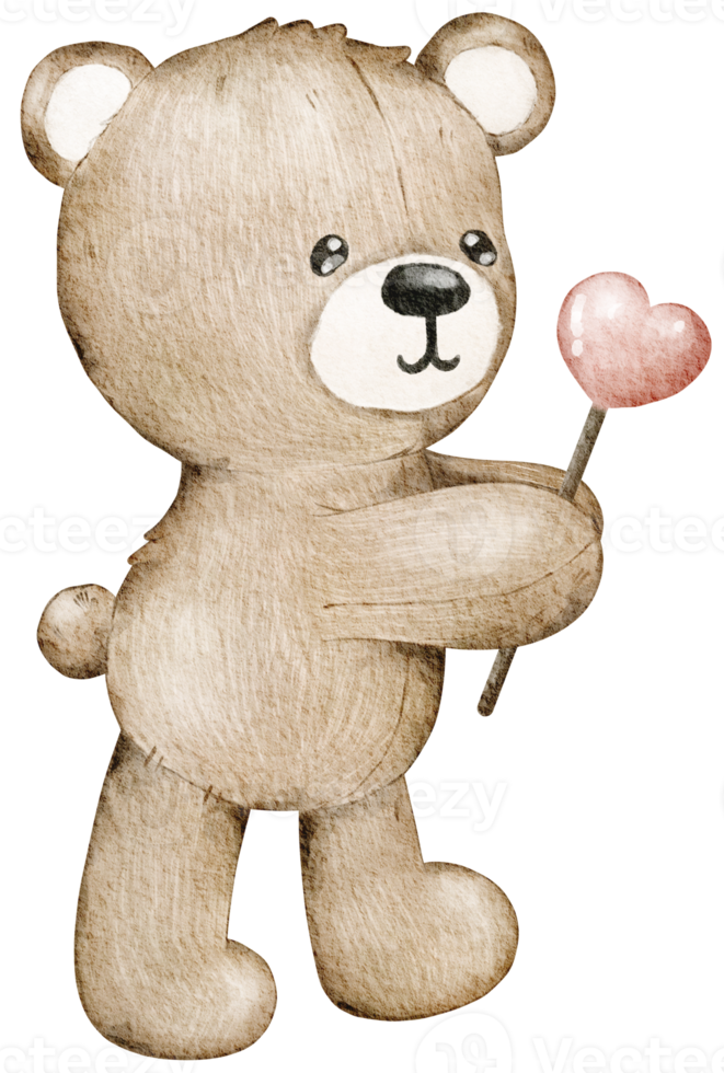 Watercolor Valentine's Day Teddy bear png