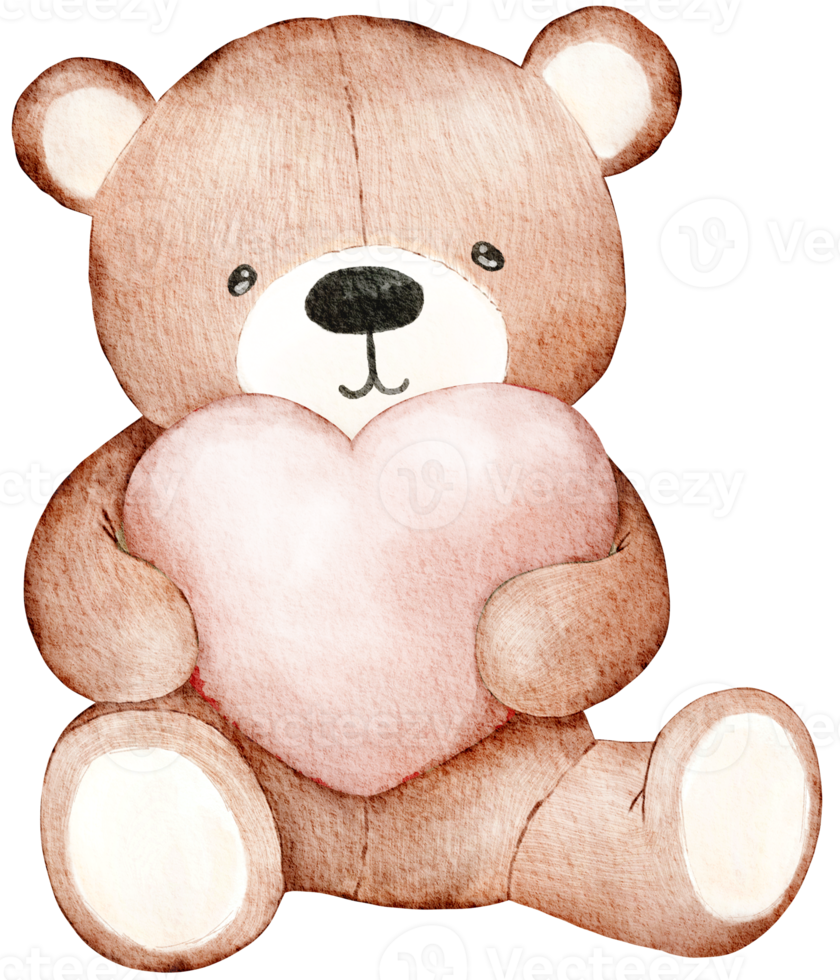 Watercolor Valentine's Day Teddy bear png