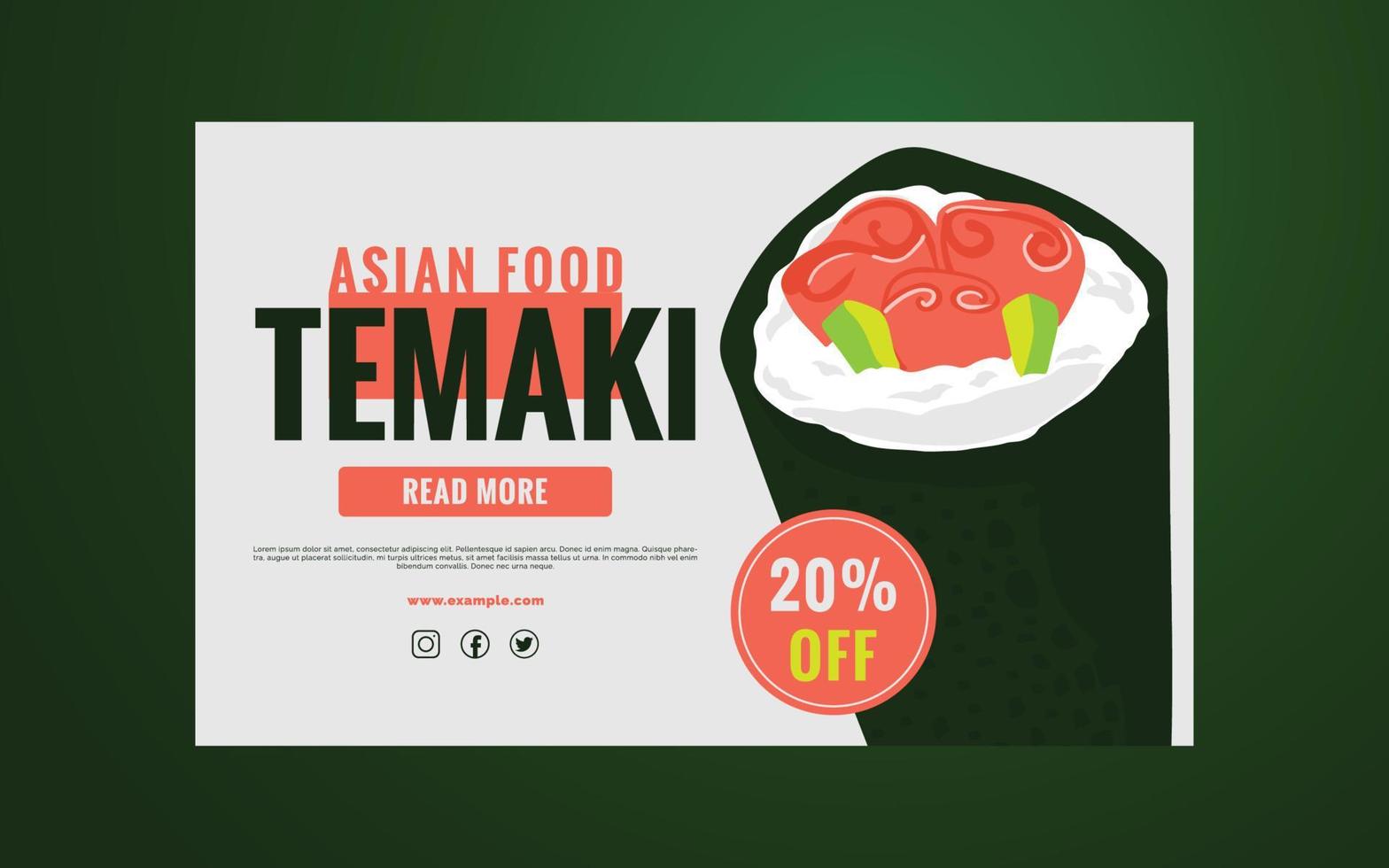 Asianfood sushi temaki restaurant banner template vector